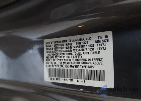 2016 Honda Odyssey Se from USA, damaged, VIN 5FNRL5H31GB162984